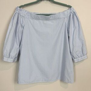Brooks Brothers Blue White Striped Off-Shoulder Blouse 4